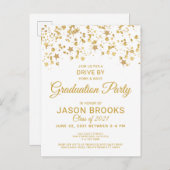 Gold Confetti White Gradution Party drive by Aankondigingskaart (Voorkant / Achterkant)