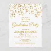 Gold Confetti White Gradution Party drive by Aankondigingskaart (Voorkant)