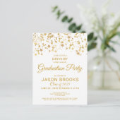 Gold Confetti White Gradution Party drive by Aankondigingskaart (Staand voorkant)