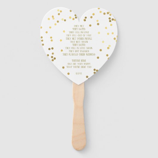 Gold Confetti White Wedding Program Handje Fans Handwaaier (Achterkant)