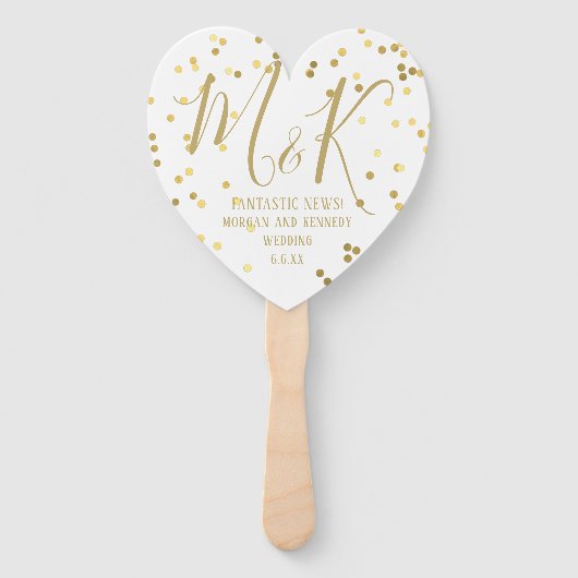Gold Confetti White Wedding Program Handje Fans Handwaaier (Voorkant)