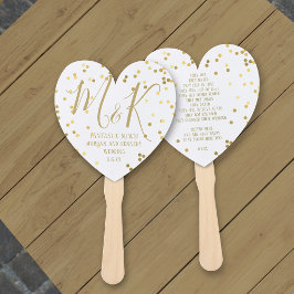 Gold Confetti White Wedding Program Handje Fans Handwaaier