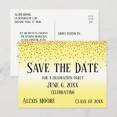 Gold Confetti Yellow Afstuderen Save the Date Briefkaart (Voorkant / Achterkant)