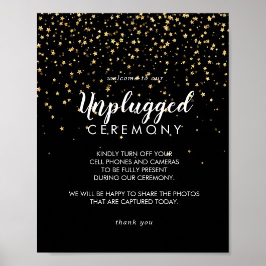 Gold Confetti | Zwart niet-aangesloten ceremoniete Poster (Voorkant)