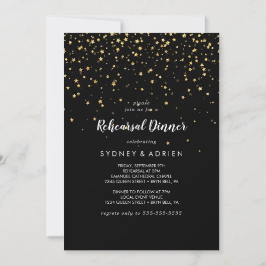 Gold Confetti | Zwart repetitief diner Kaart (Voorkant)