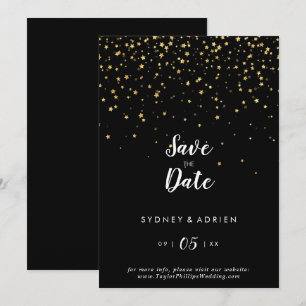 Gold Confetti Zwarte bruiloft bespaart datum Save The Date