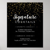 Gold Confetti | Zwarte handtekeningen Cocktails Poster (Voorkant)