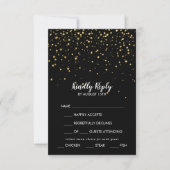 Gold Confetti | Zwarte menukeuze Weddenschap RSVP (Voorkant)
