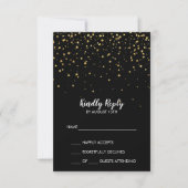 Gold Confetti | Zwarte RSVP-Kaart met eenvoudige b RSVP Kaartje (Voorkant)