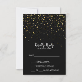 Gold Confetti | Zwarte RSVP-Kaart met eenvoudige b RSVP Kaartje