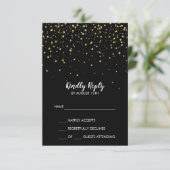 Gold Confetti | Zwarte RSVP-Kaart met eenvoudige b RSVP Kaartje (Staand voorkant)