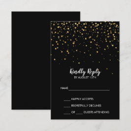 Gold Confetti | Zwarte RSVP-Kaart met eenvoudige b RSVP Kaartje