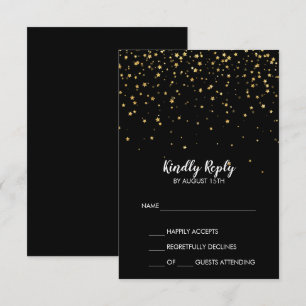 Gold Confetti   Zwarte RSVP-Kaart met eenvoudige b RSVP Kaartje