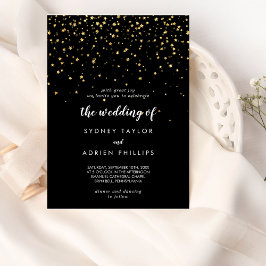 Gold Confetti | Zwarte uitnodiging