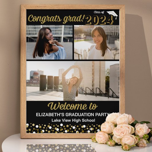 Gold Congrates Afstudeerder 3 fotocollage Welkomst Poster