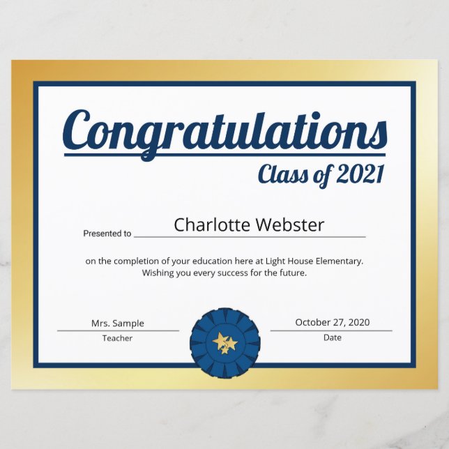 Gold Congrats Afstudeerder Wwant Congrats Certific (Voorkant)