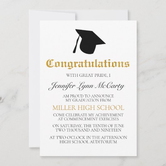 Gold Congrats Afstuderen Uitnodiging (Voorkant)