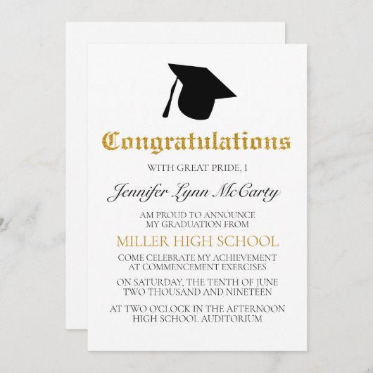 Gold Congrats Afstuderen Uitnodiging (Voorkant / Achterkant)