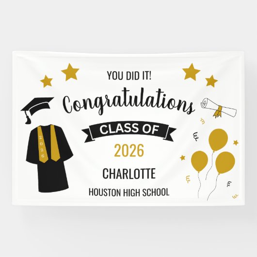 Gold Congratulations Graduation Spandoek (Horizontaal)