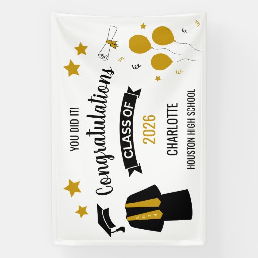Gold Congratulations Graduation Spandoek (Verticaal)