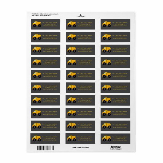 Gold Construction Dump Truck Return Label (Full Sheet)