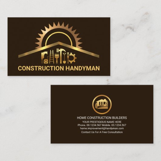 Gold Construction Handyman Tools Renovation Visitekaartje (Voorkant / Achterkant)