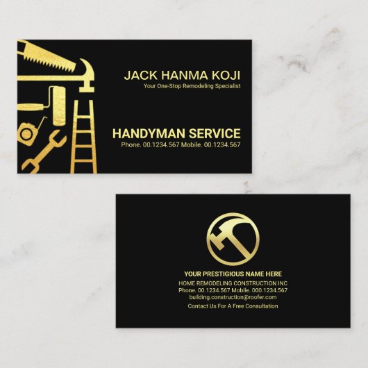 Gold Construction Handyman Tools Visitekaartje (Voorkant / Achterkant)