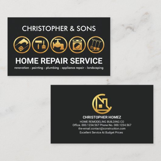 Gold Contractor Tools Builder Visitekaartje (Voorkant / Achterkant)