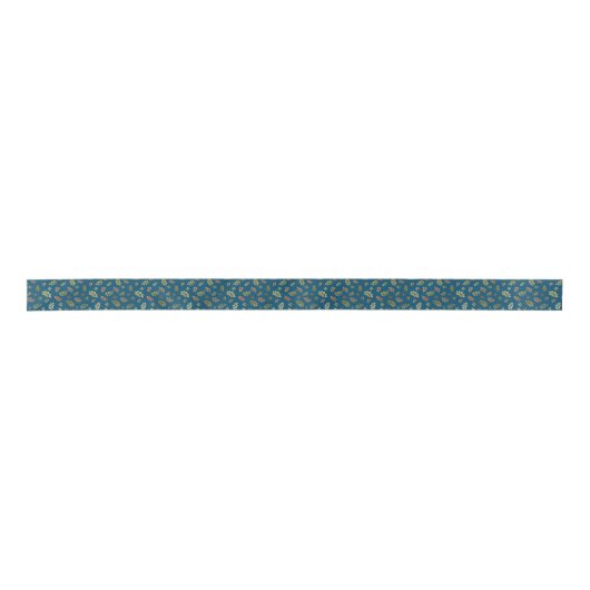 Gold Copper Berries op zee - Satin Ribbon Satijnen Lint (Voorkant)
