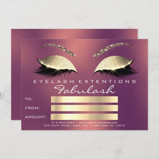 Gold Copper Lashes Extenst Makeup Certificate Cade (Voorkant / Achterkant)