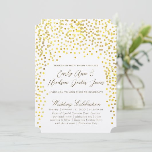 Gold Copper  Typography Wedding Invitation Kaart (Staand voorkant)