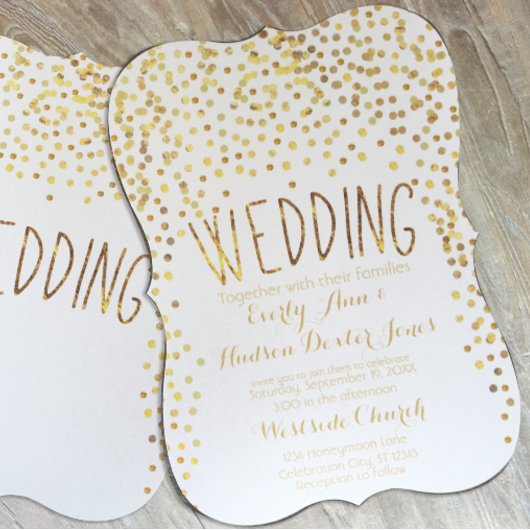 Gold Copper  Typography Wedding Invitation Kaart