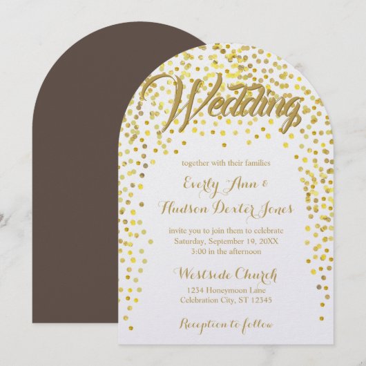 Gold Copper  Typography Wedding Invitation Kaart (Voorkant / Achterkant)