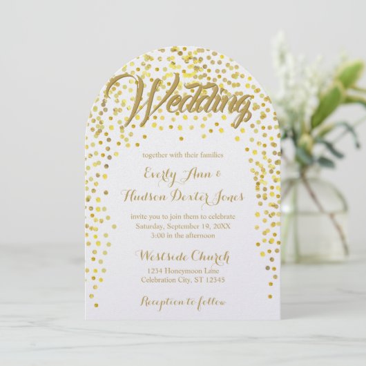Gold Copper  Typography Wedding Invitation Kaart (Staand voorkant)