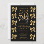Gold Coquette Bow Save Date 50th Birthday Party Kaart (Voorkant)