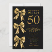 Gold Coquette Bow Save The Date 50th Birthday Kaart (Voorkant)