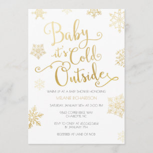 Gold & Coral Baby Het is Koud Buiten Douche Uitnod Kaart
