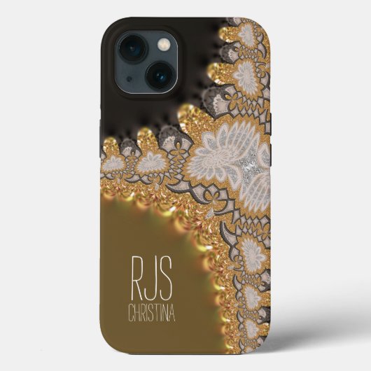 Gold Coral Lace Fractals Monogram Case-Mate iPhone Case (Achterkant)