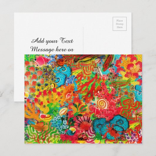 Gold Coral Summer Tropical Ocean Fish Waterverf Briefkaart (Voorkant / Achterkant)