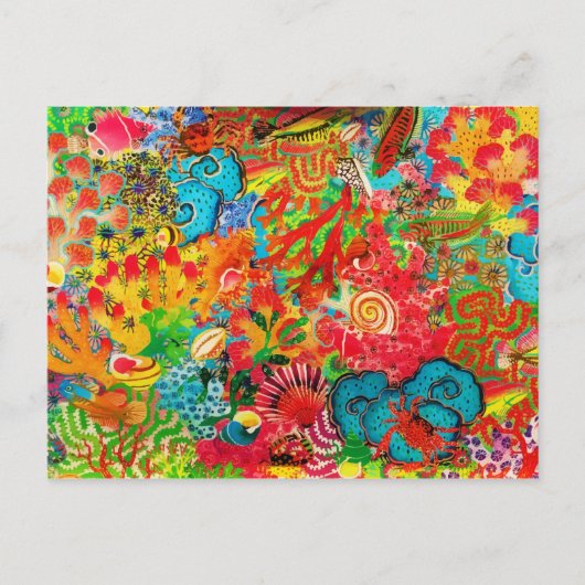Gold Coral Summer Tropical Ocean Fish Waterverf Briefkaart (Voorkant)