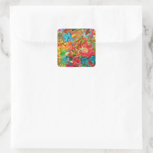 Gold Coral Summer Tropical Ocean Fish Waterverf Vierkante Sticker