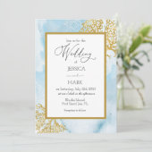 Gold Coral Waterverf Nautical Wedding Invitation Kaart (Staand voorkant)