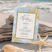 Gold Coral Waterverf Nautical Wedding Invitation Kaart