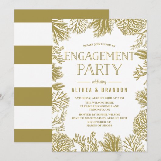 Gold Corals Lijst Beach Engagement Party Kaart (Voorkant / Achterkant)