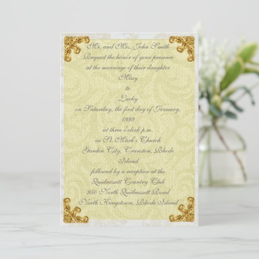 Gold Corner Flourish Uitnodiging (Staand voorkant)