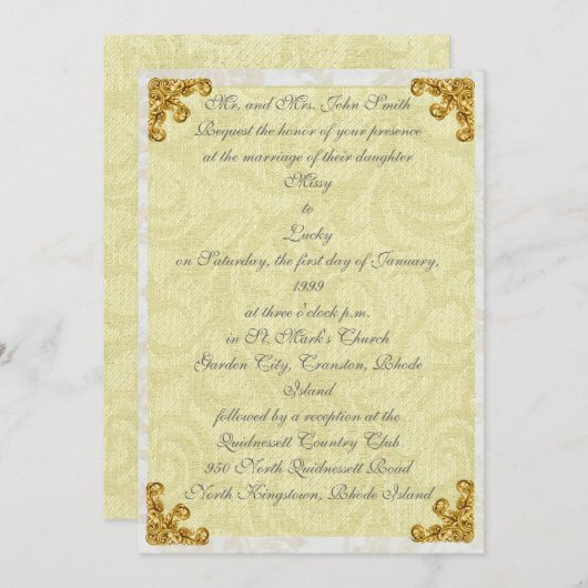 Gold Corner Flourish Uitnodiging (Voorkant / Achterkant)