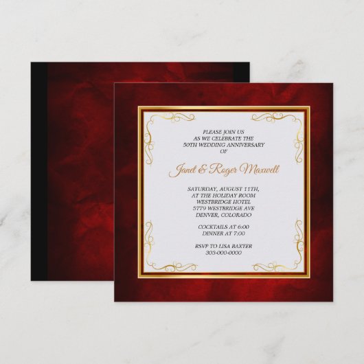 Gold Corner Lijst Rood 50ste bruiloft Jubileum Kaart (Voorkant / Achterkant)