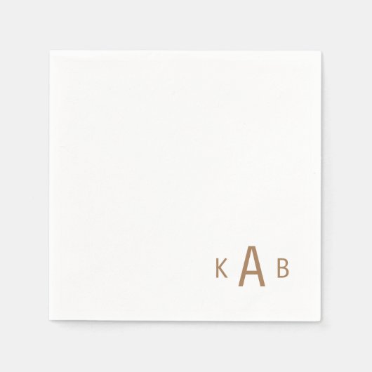 Gold Corner Monogram Huwelijk Witte Cocktail Servet (Voorkant)