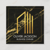 Gold Corp-pictogram | Zwart goud marmeren achtergr Vierkante Visitekaartje (Voorkant)