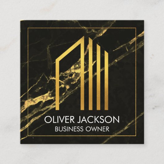 Gold Corp-pictogram | Zwart goud marmeren achtergr Vierkante Visitekaartje (Voorkant)